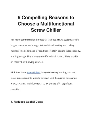 6 Compelling Reasons to Choose a Multifunctional Screw Chiller