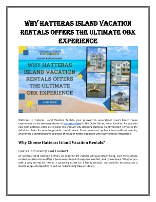 Why Hatteras Island Vacation Rentals Offers the Ultimate OBX Experience