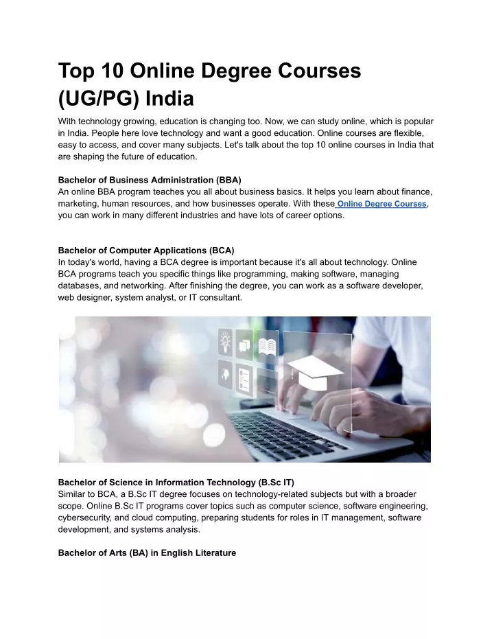 top 10 online degree courses ug pg india