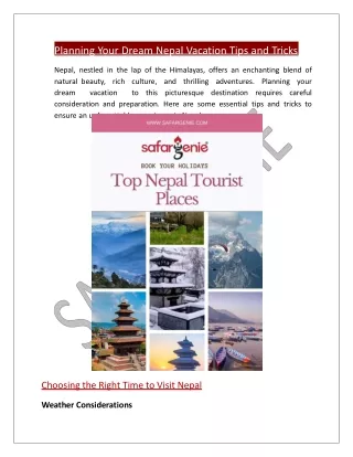 Planning Your Dream Nepal Vacation