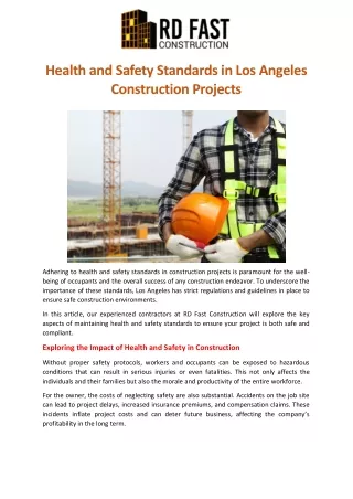 Health and Safety Standards in Los Angeles Construction Projects
