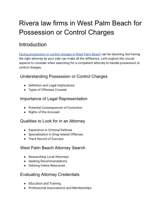 Rivera law firms in West Palm Beach for Possession or Control Charges