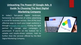 Unleashing The Power Of Google Ads: A Guide To Choosing The Best Digital Marketi