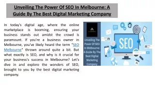 Unveiling The Power Of SEO In Melbourne A Guide By The Best Digital Marketing Company