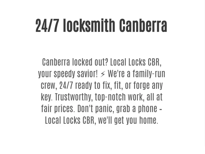 24 7 locksmith canberra