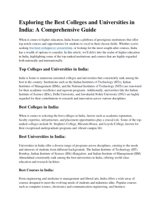 Exploring the Best Colleges and Universities in India