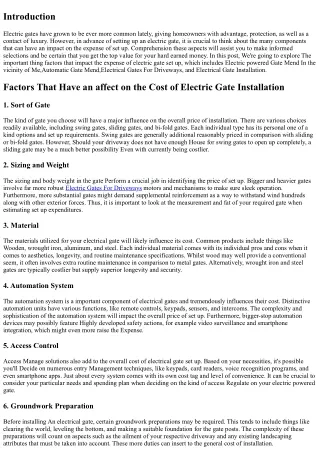 Components That Impact the price of Electric powered Gate Set up