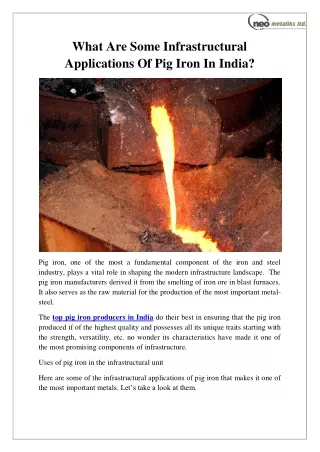 What Are Some Infrastructural Applications Of Pig Iron In India?