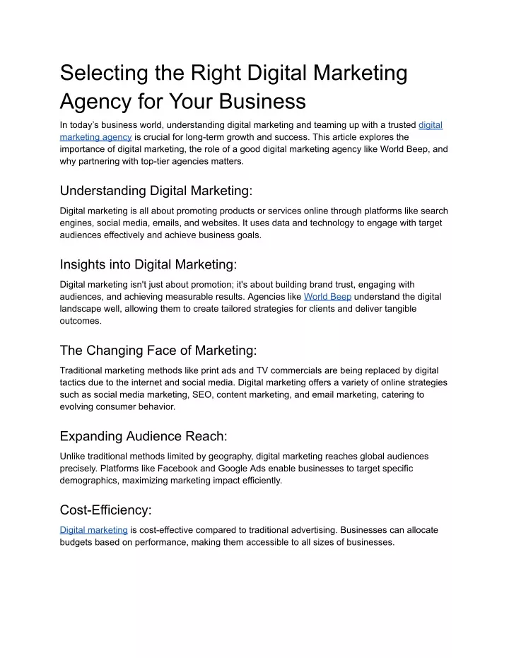 selecting the right digital marketing agency