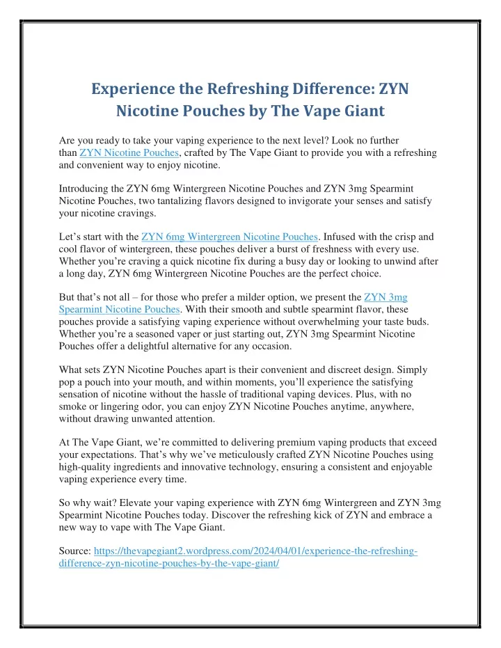 experience the refreshing difference zyn nicotine