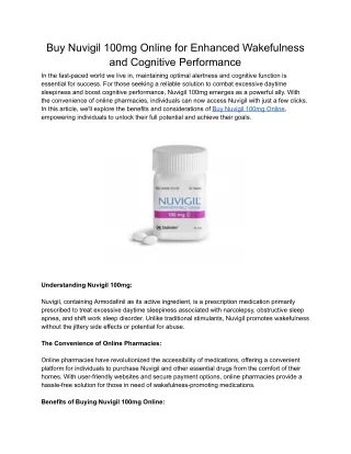 Buy Nuvigil 100mg Online for Enhanced Wakefulness and Cognitive Performance