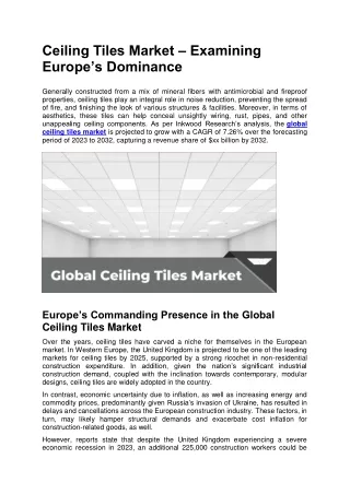 Global Ceiling Tiles Market – Examining Europe’s Dominance