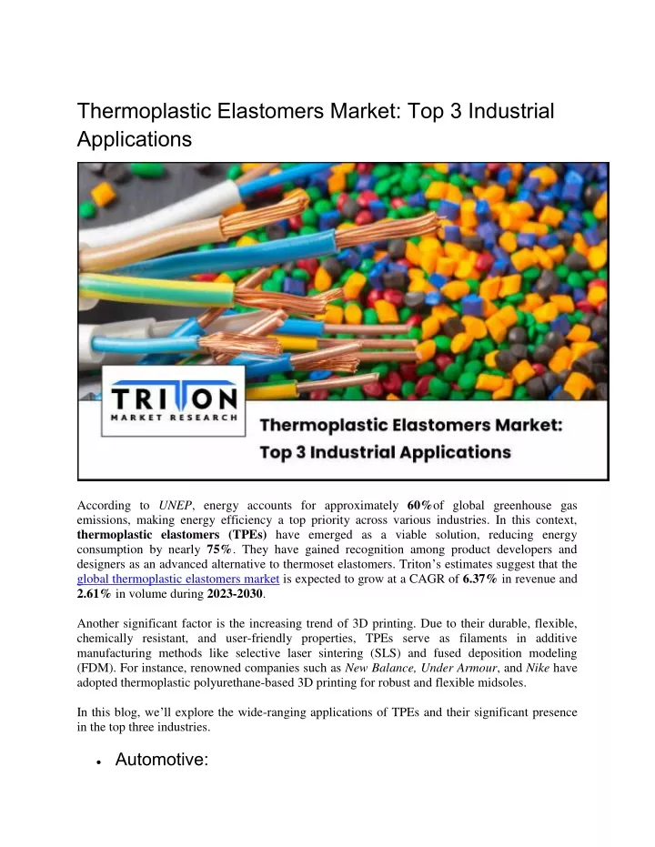 thermoplastic elastomers market top 3 industrial