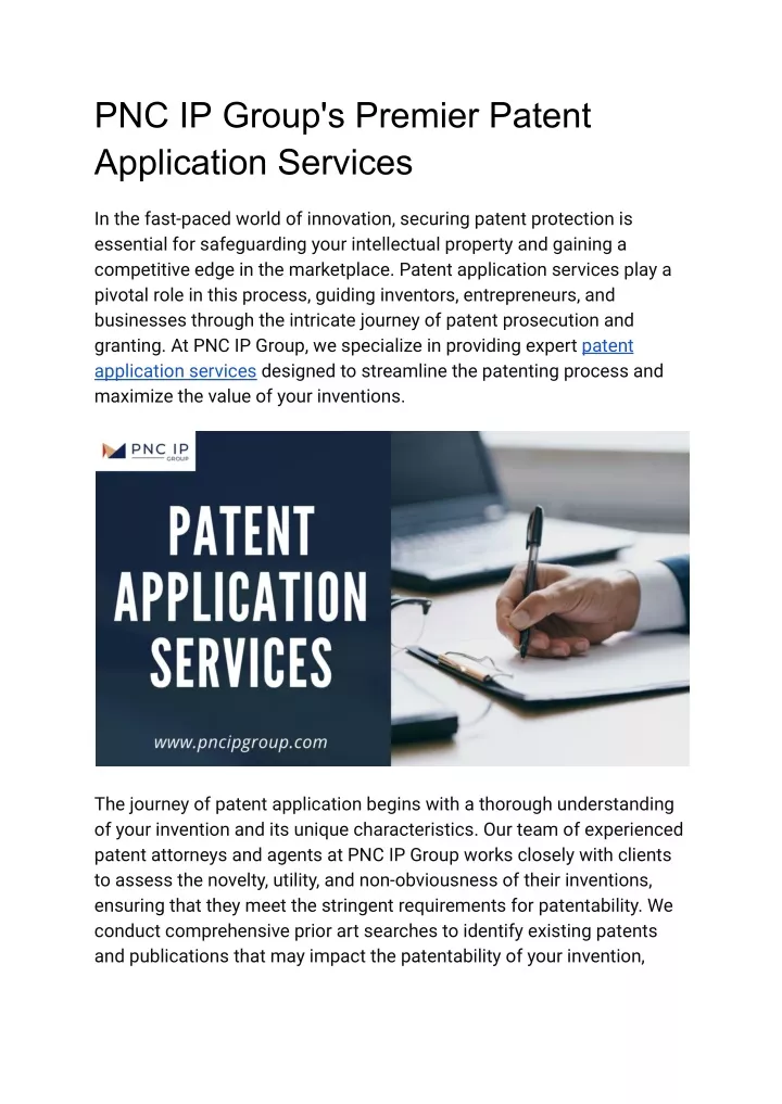 pnc ip group s premier patent application services