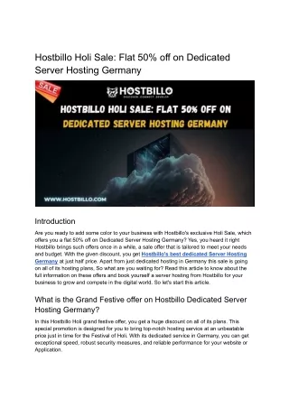 _Hostbillo Holi Sale: Flat 50% off on Dedicated Server Hosting Germany
