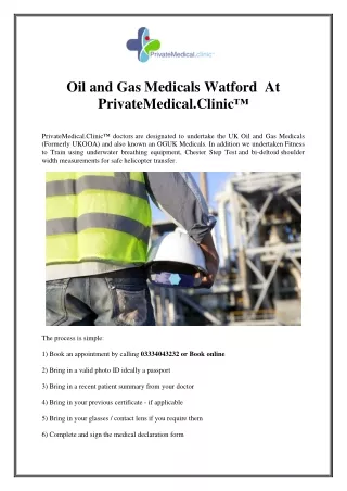 Oil and Gas Medicals Watford  At PrivateMedical.Clinic™