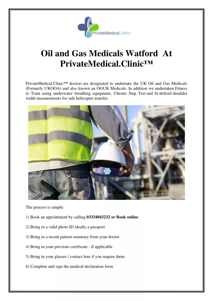 oil and gas medicals watford at privatemedical