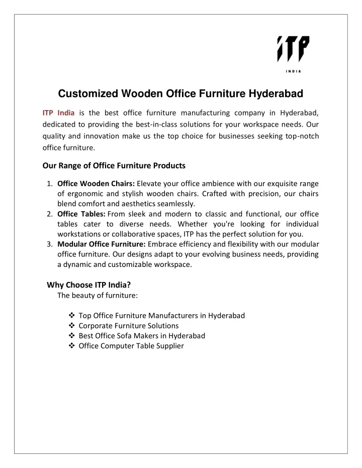 customized wooden office furniture hyderabad