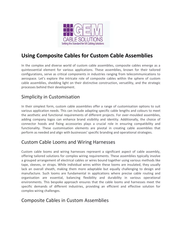 using composite cables for custom cable assemblies
