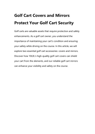 Golf Cart Covers and Mirrors Protect Your Golf Cart Security