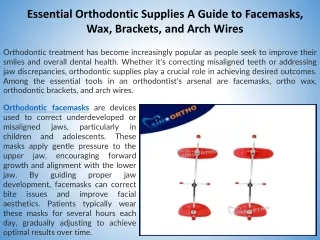 Essential Orthodontic Supplies A Guide to Facemasks, Wax, Brackets, and Arch Wires