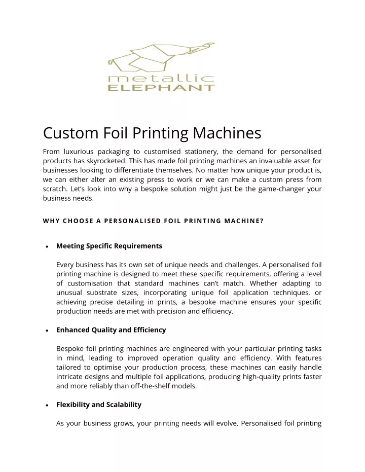 custom foil printing machines