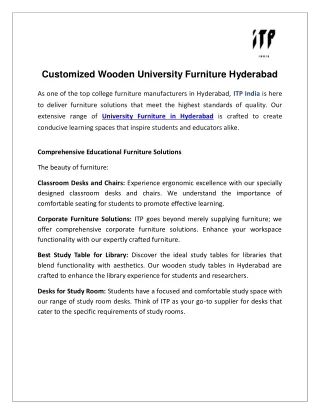 Customized Wooden University Furniture in Hyderabad