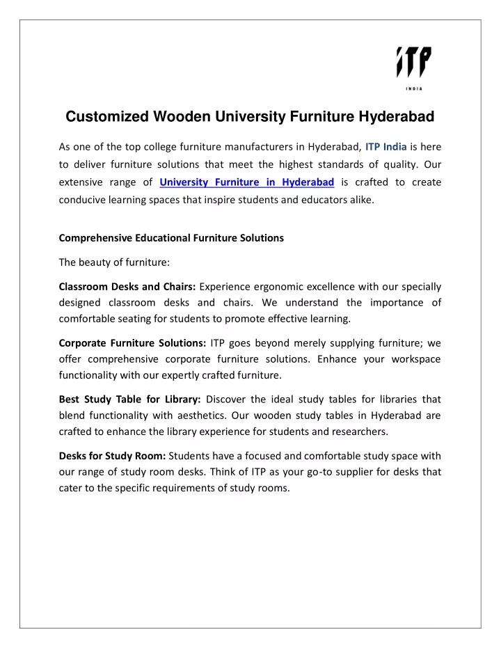 customized wooden university furniture hyderabad
