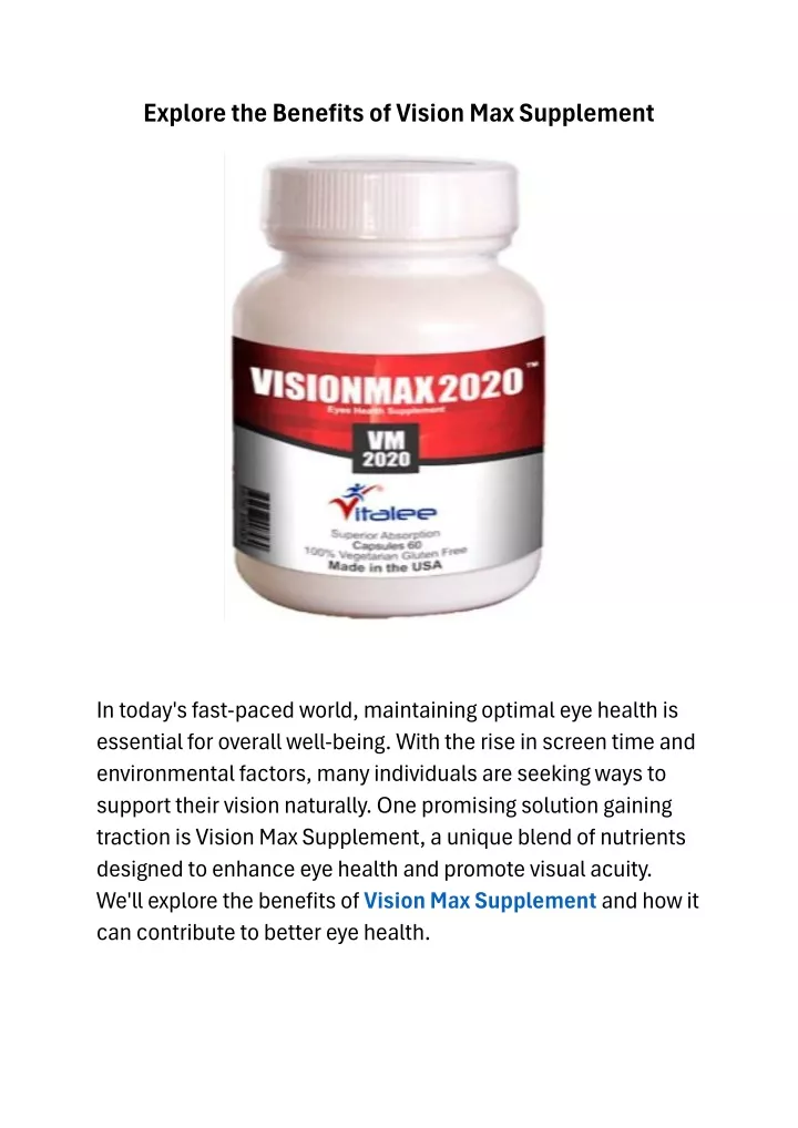 explore the benefits of vision max supplement