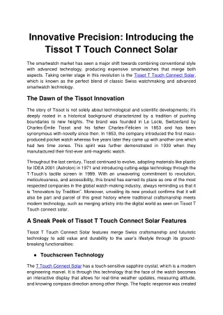 innovative precision introducing the tissot