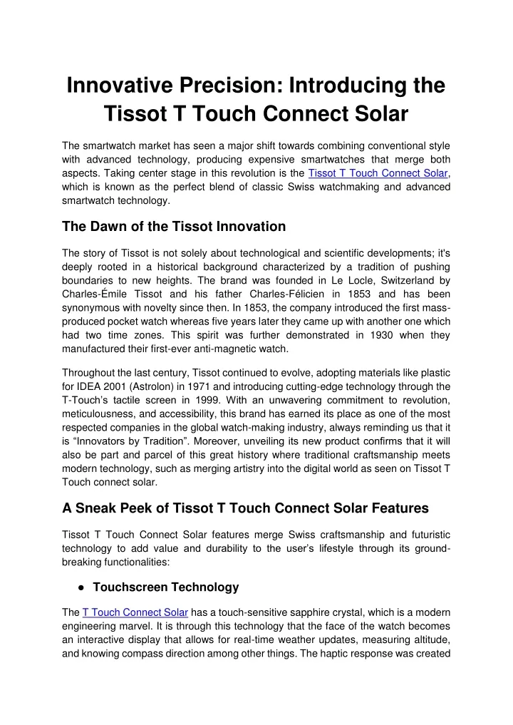 innovative precision introducing the tissot