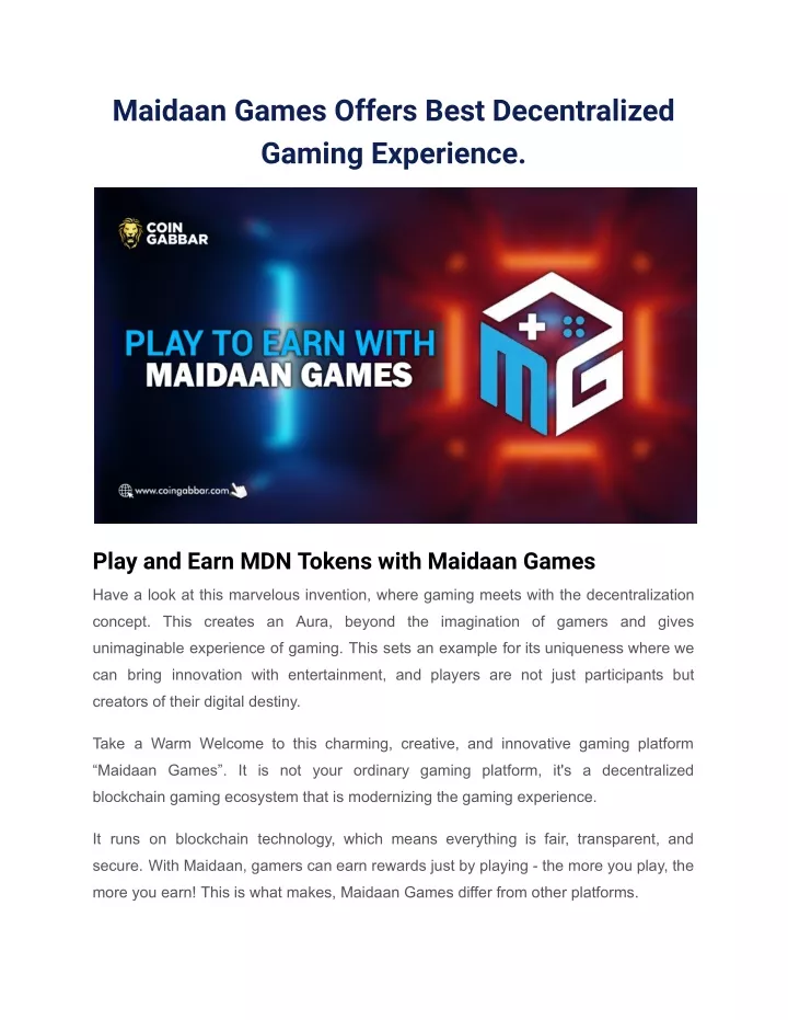 maidaan games offers best decentralized gaming