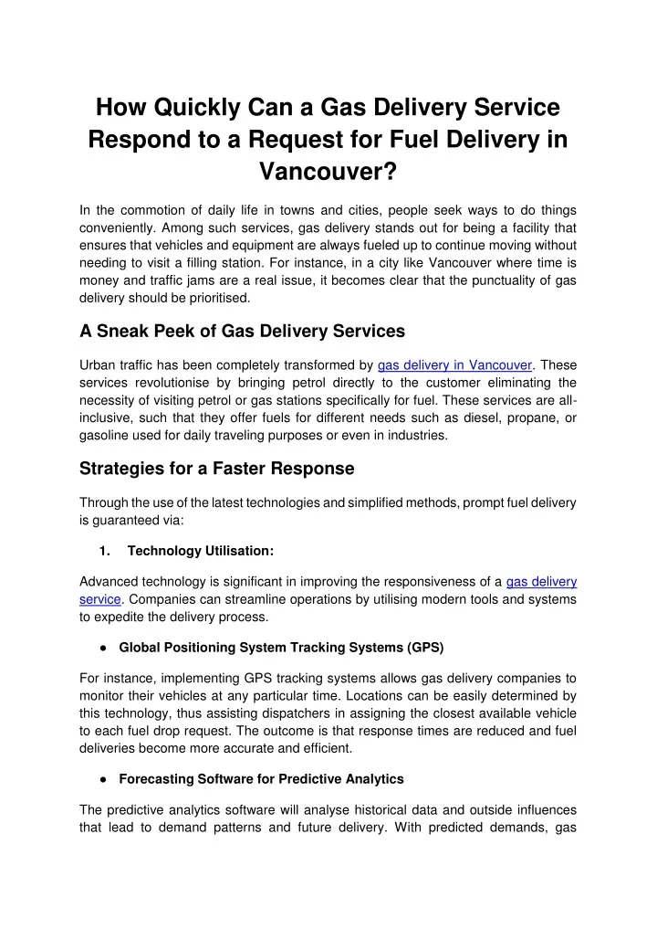 how quickly can a gas delivery service respond