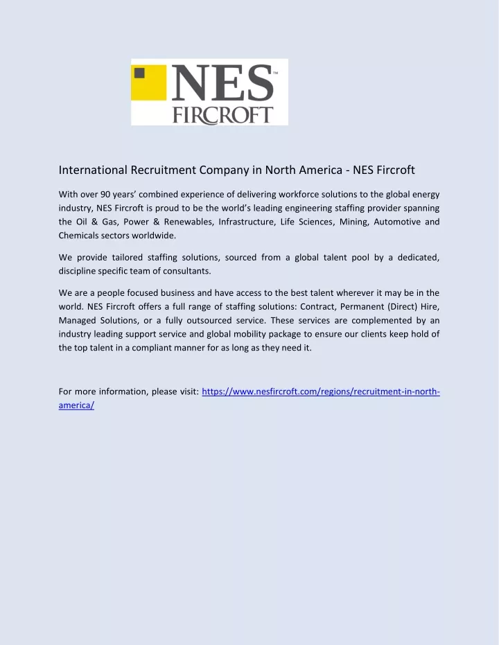 international recruitment company in north