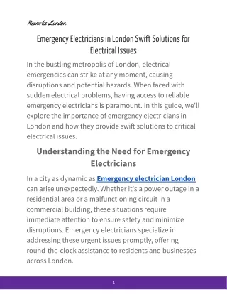 Emergency Electricians in London Swift Solutions for Electrical Issues
