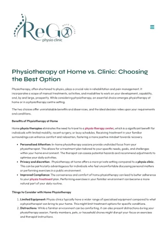Physiotherapy at Home vs. Clinic Choosing the Best Option