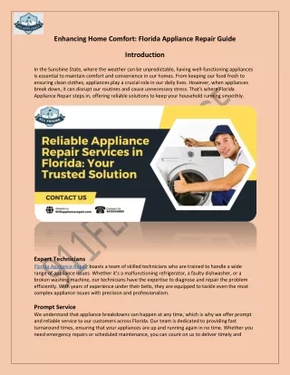 Enhancing Home Comfort: Florida Appliance Repair Guide