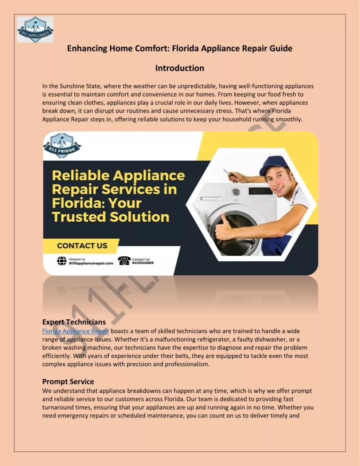 enhancing home comfort florida appliance repair