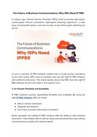 The Future of Business Communications, Why ISPs Need IP PBX