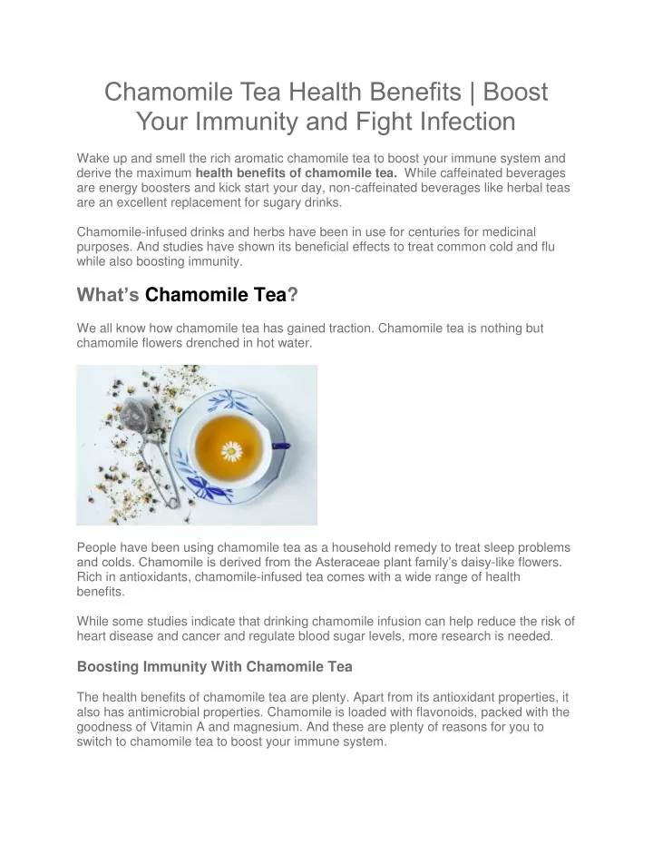 chamomile tea health benefits boost your immunity
