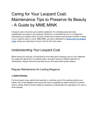 Caring for Your Leopard Coat_ Maintenance Tips to Preserve Its Beauty - A Guide by MME