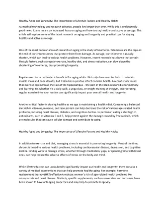 healthy aging and longevity the importance