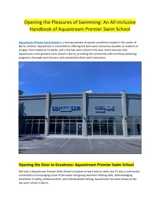 Swimming Lessons in Barrie | Aquastream Premier Swim School