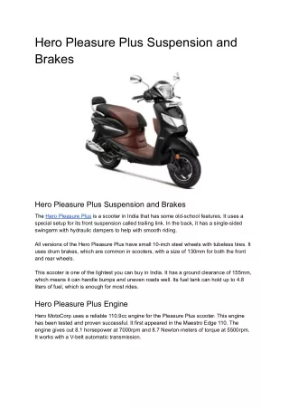 Hero Pleasure Plus Suspension and Brakes