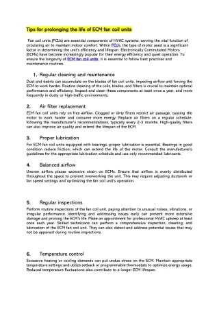 Tips for prolonging the life of ECM fan coil units