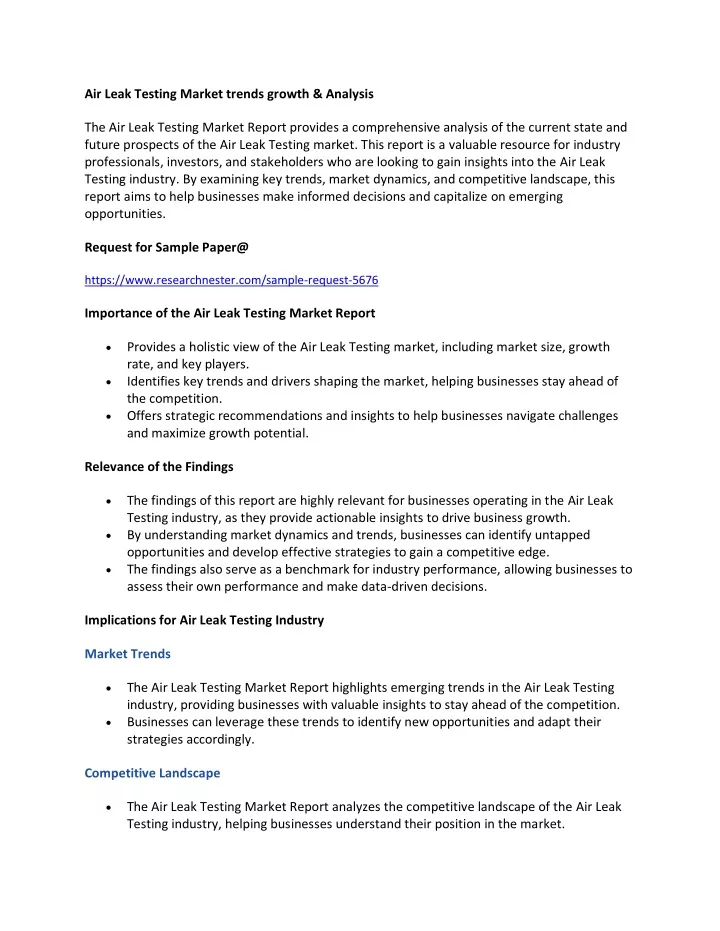 air leak testing market trends growth analysis