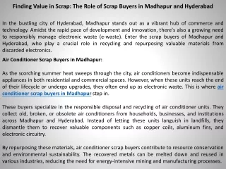 Finding Value in Scrap The Role of Scrap Buyers in Madhapur and Hyderabad