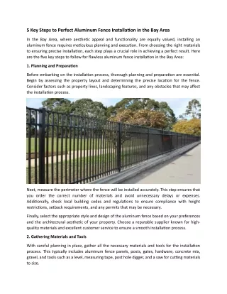 5 Key Steps to Perfect Aluminum Fence Installation in the Bay Area