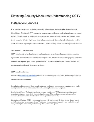 Elevating Security Measures - Understanding CCTV Installation Services
