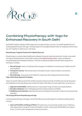 Combining Physiotherapy with Yoga for Enhanced Recovery in South Delhi